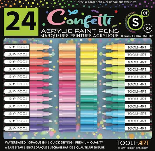 TOOLI Marqueur Acrylique Set Confetti vendu à L'UNITE 24 couleurs vives EF 07mm
