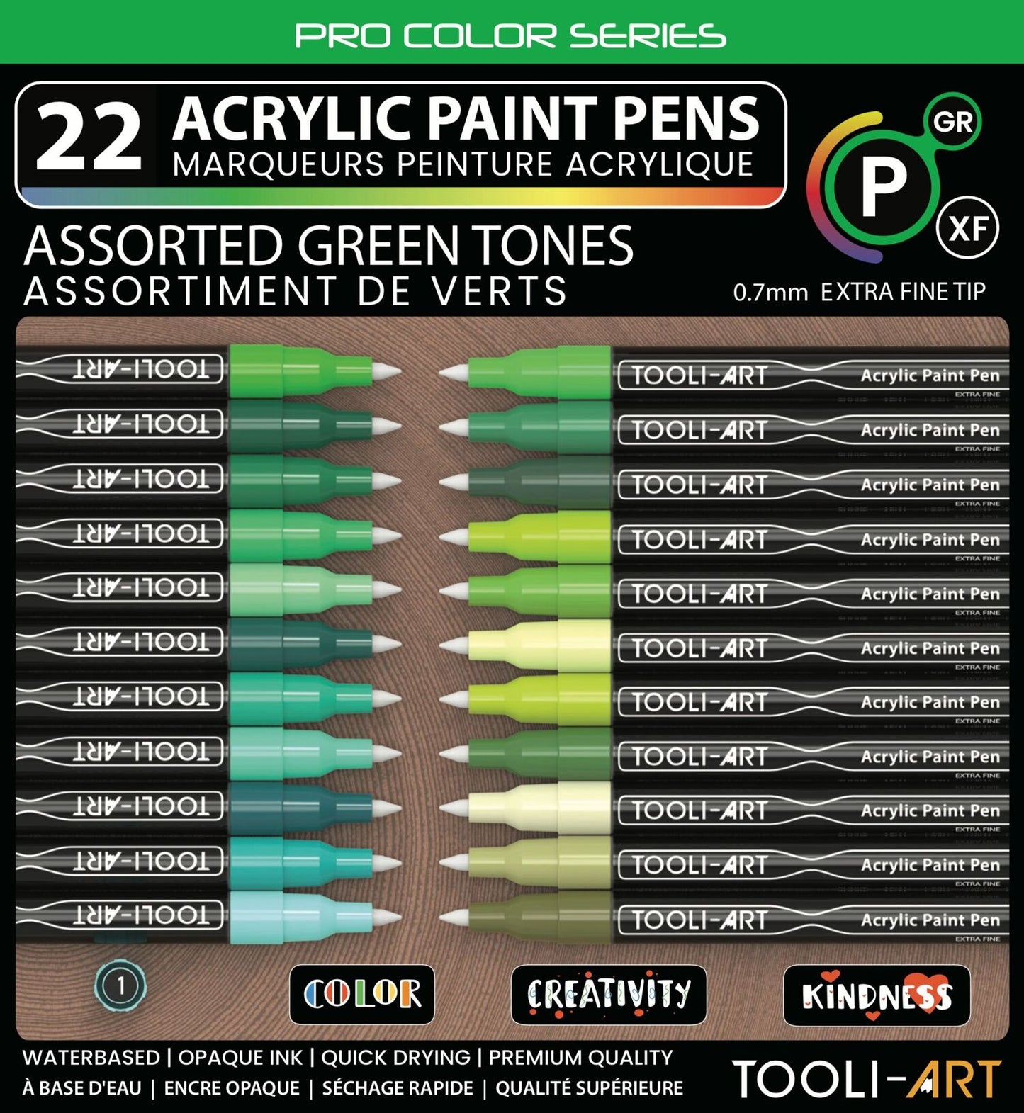 TOOLI Marqueur Acrylique Set Vert 22 couleurs EF 07mm