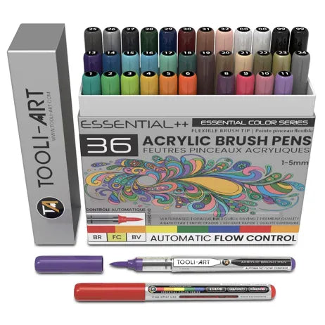 TOOLI Marqueur Acrylique Set Essentiel 36 couleurs pointe pinceau AFC
