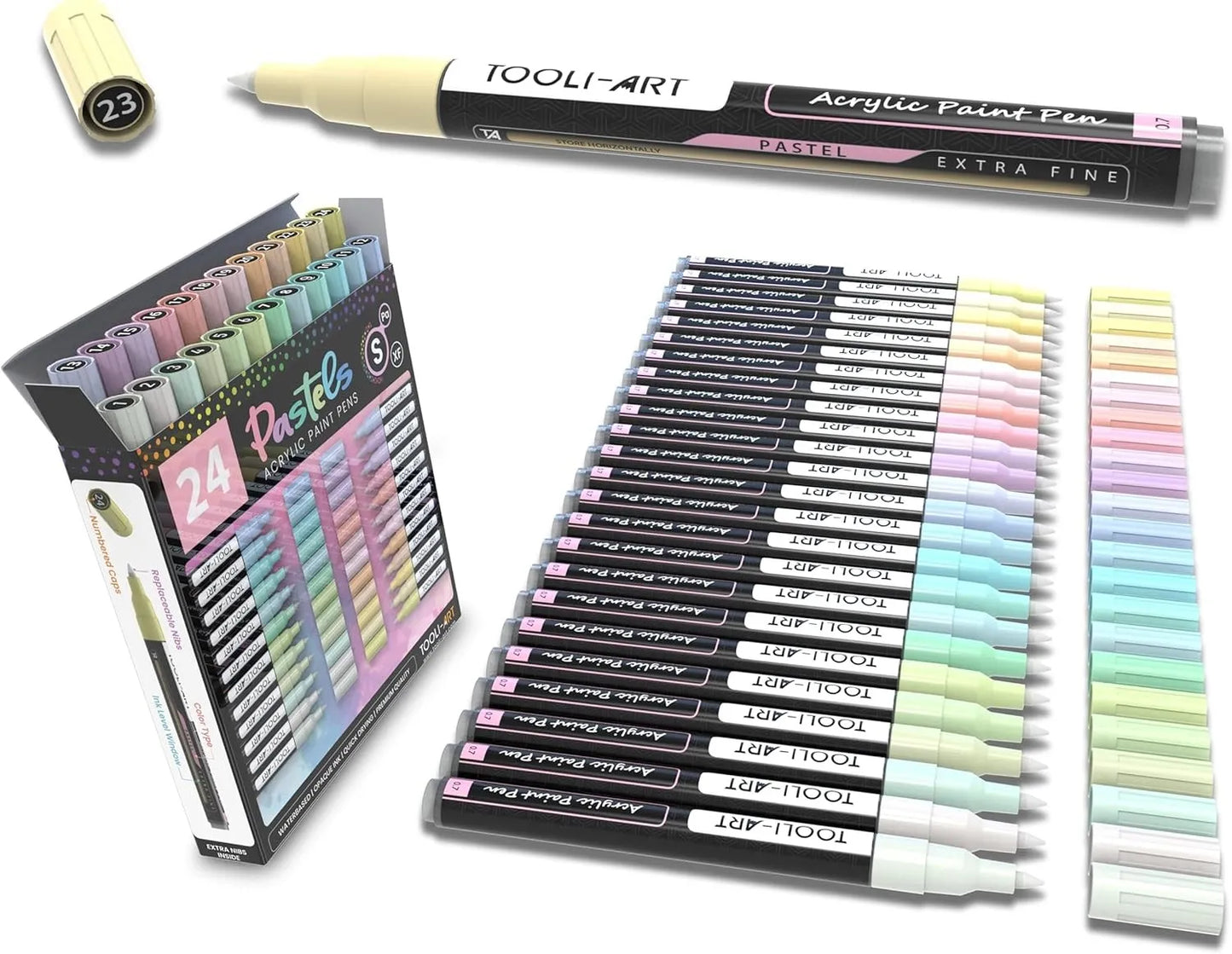 TOOLI Marqueur Acrylique Set Pastel 24 couleurs EF 07mm