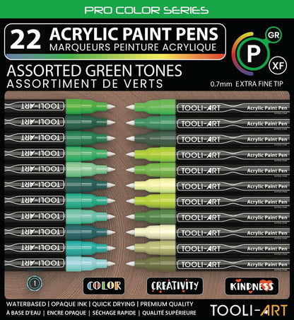 TOOLI Marqueur Acrylique Set Vert 22 couleurs EF 07mm
