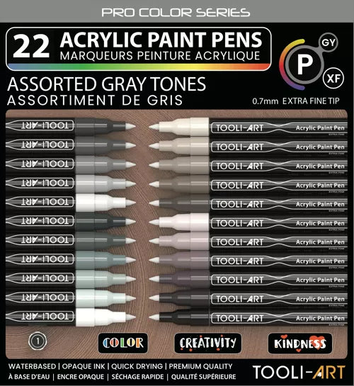 Tooli Art Marqueur Acrylique Set Gris 22 couleurs EF 07mm